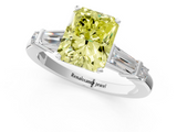 White gold Fancy Yellow Radiant  Cut Diamond Ring with Baguette Side Stones, Channel Set Band, and Four-Prong Setting_4
