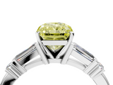 White gold Fancy Yellow Radiant  Cut Diamond Ring with Baguette Side Stones, Channel Set Band, and Four-Prong Setting_7