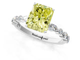 White gold Fancy Yellow Radiant Cut Diamond Ring with Marquise and Round  Side Stones and Four-Prong Setting_77