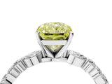 White gold Fancy Yellow Radiant Cut Diamond Ring with Marquise and Round  Side Stones and Four-Prong Setting_80