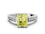 White gold Fancy Yellow Radiant Cut Diamond Ring with Milgrain Pavé Band and Four-Prong Setting_32