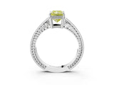 White gold Fancy Yellow Radiant Cut Diamond Ring with Milgrain Pavé Band and Four-Prong Setting_35