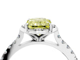 White gold Fancy Yellow Radiant Cut Diamond Ring with Pavé Band and Floral Prong Setting_43