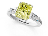 White gold Fancy Yellow Radiant  Cut Diamond Ring with Tapered Baguette Side Stones in Four-Prong Setting_4