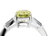 White gold Fancy Yellow Radiant  Cut Diamond Ring with Tapered Baguette Side Stones in Four-Prong Setting_7