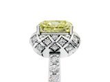 White gold Fancy Yellow Radiant Cut Diamond Scalloped Halo Engagement Ring with Round Shared Prong Band_17