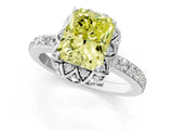 White gold Fancy Yellow Radiant Cut Diamond Scalloped Halo Engagement Ring with Round Shared Prong Band_19
