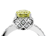 White gold Fancy Yellow Radiant Cut Diamond Scalloped Halo Engagement Ring with Round Shared Prong Band_22