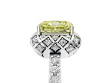 White gold Fancy Yellow Radiant Cut Diamond Scalloped Halo Engagement Ring with Round Shared Prong Band_23