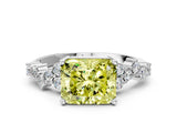 White gold Fancy Yellow Radiant Cut Diamond Scattered Round Accent Ring with Prong Setting_12