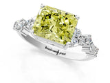 White gold Fancy Yellow Radiant Cut Diamond Scattered Round Accent Ring with Prong Setting_13