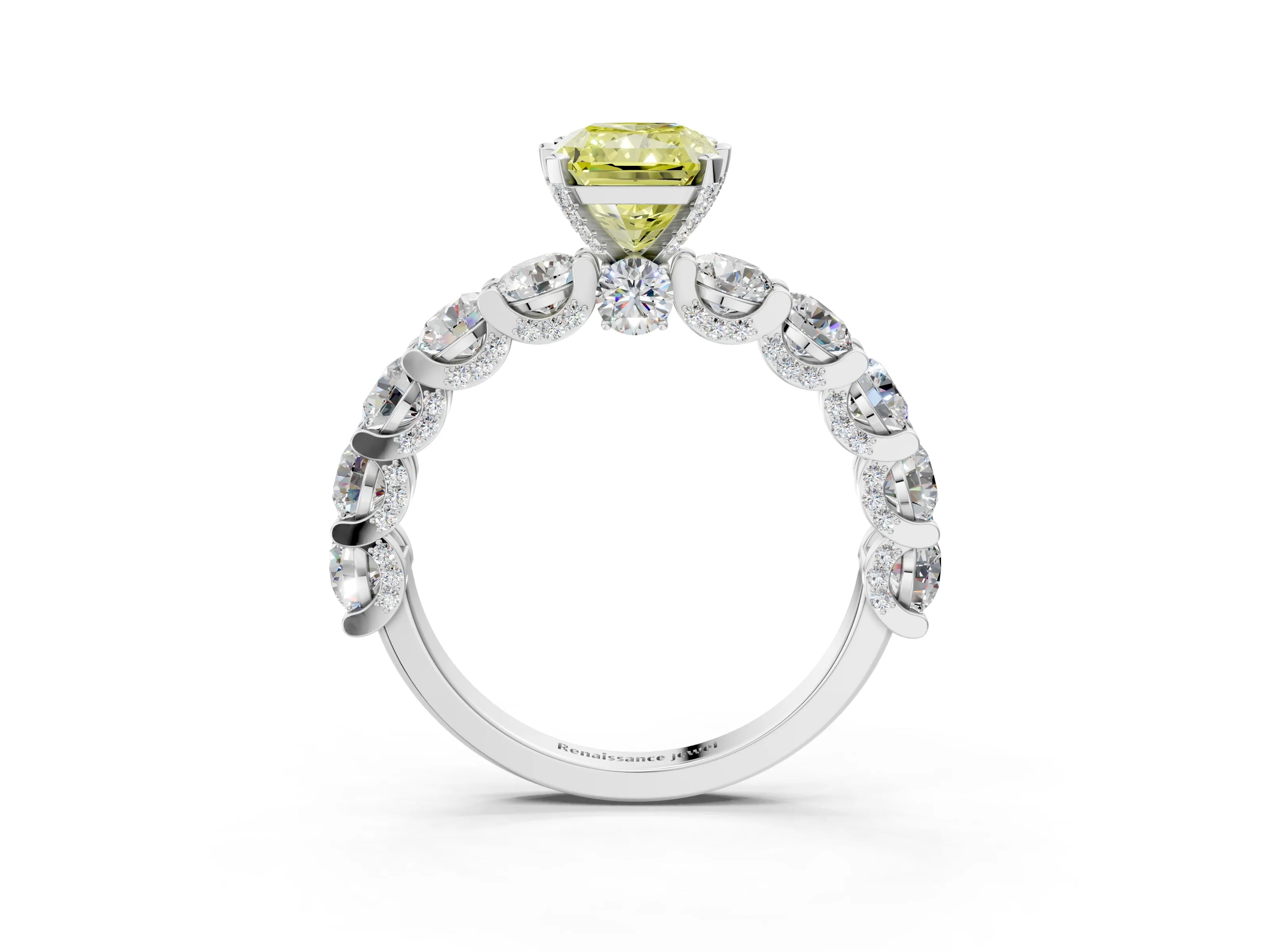 White gold Fancy Yellow Radiant Cut Diamond Side Stone Engagement Ring with Four-Prong Setting_39