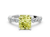 White gold Fancy Yellow Radiant Cut Diamond Side Stone Solitaire Ring with Round  and Four-Prong Setting_24