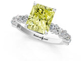 White gold Fancy Yellow Radiant Cut Diamond Side Stone Solitaire Ring with Round  and Four-Prong Setting_25