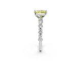 White gold Fancy Yellow Radiant Cut Diamond Side Stone Solitaire Ring with Round  and Four-Prong Setting_26