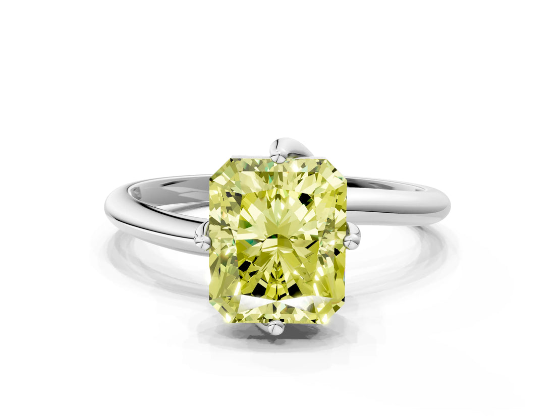 White gold Fancy Yellow Radiant Cut Diamond Solitaire Engagement Ring with Four-Prong Setting and Classic Band_20