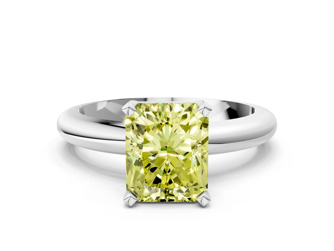 White gold Fancy Yellow Radiant Cut Diamond Solitaire Engagement Ring with Round Band and Four-Prong Setting_162