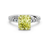White gold Fancy Yellow Radiant Cut Diamond Solitaire Pavé Engagement Ring with Round Band and Prong Setting_109