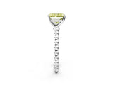 White gold Fancy Yellow Radiant Cut Diamond Solitaire Ring with Beaded Band and Prong Setting_414
