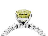 White gold Fancy Yellow Radiant Cut Diamond Solitaire Ring with Beaded Band and Prong Setting_416