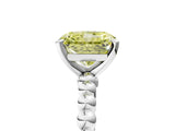 White gold Fancy Yellow Radiant Cut Diamond Solitaire Ring with Beaded Band and Prong Setting_417