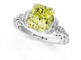 White gold Fancy Yellow Radiant Cut Diamond Solitaire Ring with Filigree Band and Four-Prong Setting_59