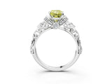 White gold Fancy Yellow Radiant Cut Diamond Solitaire Ring with Filigree Band and Four-Prong Setting_61