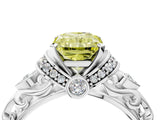 White gold Fancy Yellow Radiant Cut Diamond Solitaire Ring with Filigree Band and Four-Prong Setting_62