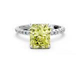 White gold Fancy Yellow Radiant Cut Diamond Solitaire Ring with Four-Prong Setting and Pavé Band_3