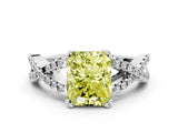 White gold Fancy Yellow Radiant Cut Diamond Solitaire Ring with Four-Prong Setting and Twisted Pavé Band_70