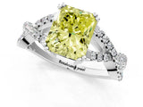 White gold Fancy Yellow Radiant Cut Diamond Solitaire Ring with Four-Prong Setting and Twisted Pavé Band_71