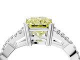 White gold Fancy Yellow Radiant Cut Diamond Solitaire Ring with Four-Prong Setting and Twisted Pavé Band_74