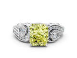White gold Fancy Yellow Radiant Cut Diamond Solitaire Ring with Milgrain Pavé Band and Four-Prong Setting_215
