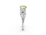 White gold Fancy Yellow Radiant Cut Diamond Solitaire Ring with Milgrain Pavé Band and Four-Prong Setting_217
