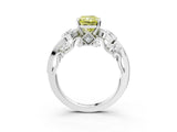 White gold Fancy Yellow Radiant Cut Diamond Solitaire Ring with Milgrain Pavé Band and Four-Prong Setting_218