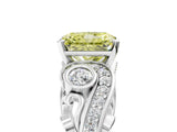 White gold Fancy Yellow Radiant Cut Diamond Solitaire Ring with Milgrain Pavé Band and Four-Prong Setting_220