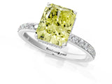 White gold Fancy Yellow Radiant Cut Diamond Solitaire Ring with Pavé Band and Hidden Halo_33