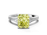 White gold Fancy Yellow Radiant Cut Diamond Solitaire Ring with Pavé Band and Prong Setting_12