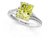 White gold Fancy Yellow Radiant Cut Diamond Solitaire Ring with Pavé Band and Prong Setting_13
