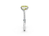White gold Fancy Yellow Radiant Cut Diamond Solitaire Ring with Pavé Band and Prong Setting_14