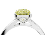White gold Fancy Yellow Radiant Cut Diamond Solitaire Ring with Pavé Band and Prong Setting_16