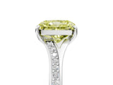 White gold Fancy Yellow Radiant Cut Diamond Solitaire Ring with Pavé Band and Prong Setting_17