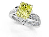 White gold Fancy Yellow Radiant Cut Diamond Solitaire Ring with Prong Setting and Twisted Pavé Band_13