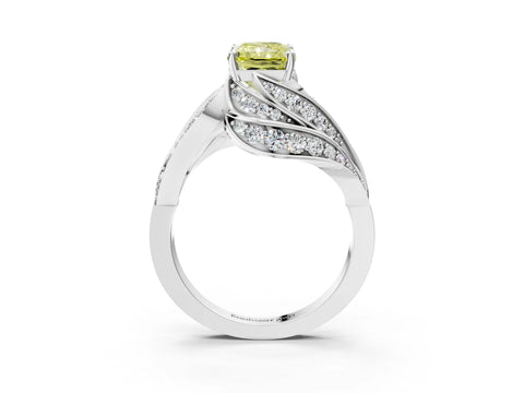 White gold Fancy Yellow Radiant Cut Diamond Solitaire Ring with Prong Setting and Twisted Pavé Band_3