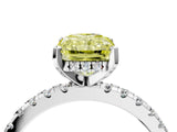 White gold Fancy Yellow Radiant Cut Diamond Solitaire Ring with Round  Pavé Band and Four-Prong Setting_76