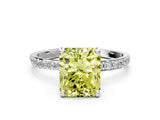 White gold Fancy Yellow Radiant Cut Diamond Solitaire Ring with Round  Pavé Band and Prong Setting_150