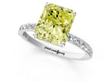 White gold Fancy Yellow Radiant Cut Diamond Solitaire Ring with Round  Pavé Band and Prong Setting_158
