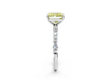White gold Fancy Yellow Radiant Cut Diamond Solitaire Ring with Round  Pavé Band and Prong Setting_159