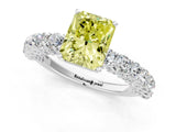 White gold Fancy Yellow Radiant Cut Diamond Solitaire Ring with Shared Prong Pavé Band and Four-Prong Setting_54
