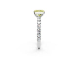 White gold Fancy Yellow Radiant Cut Diamond Solitaire Ring with Shared Prong Pavé Band and Four-Prong Setting_67